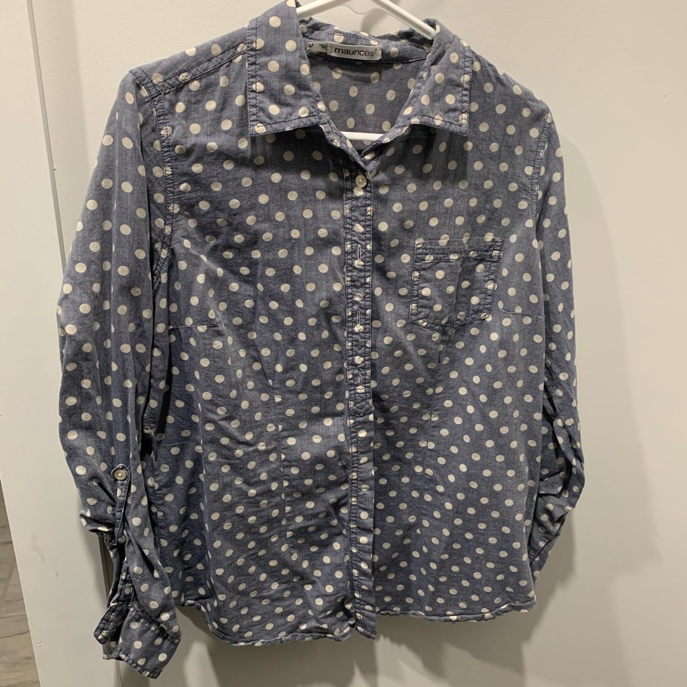 Long-Sleeve Polka Dot Button Up